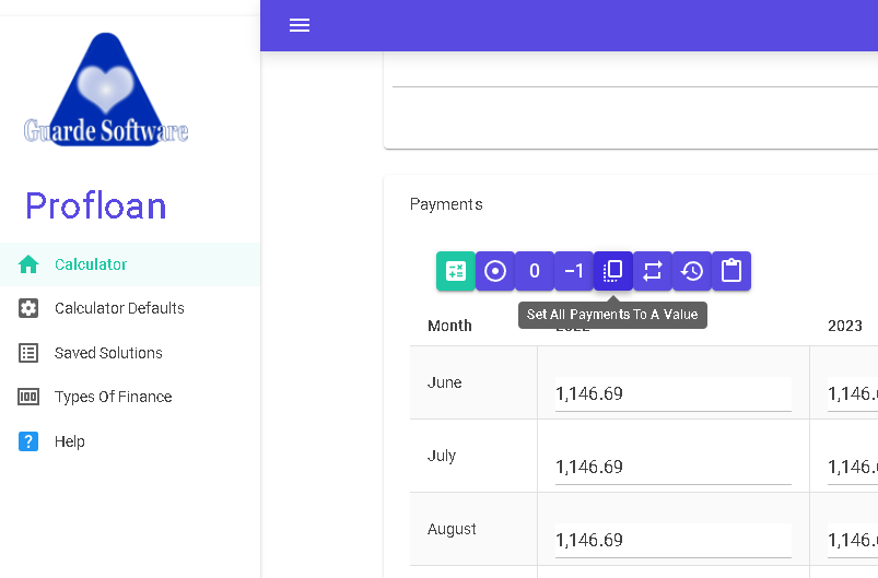 Payments Set To Value