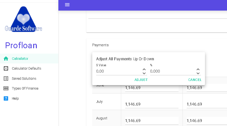 Payments Adjust Dialog