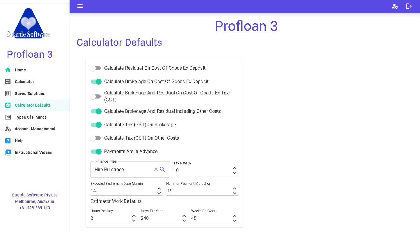 Calculator Defaults